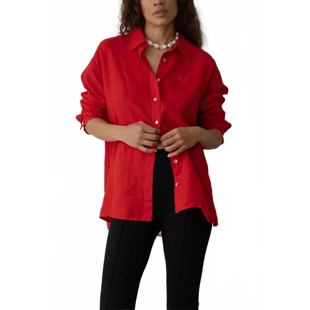 Like new - DONNI women's linen relax shirt in red, size small